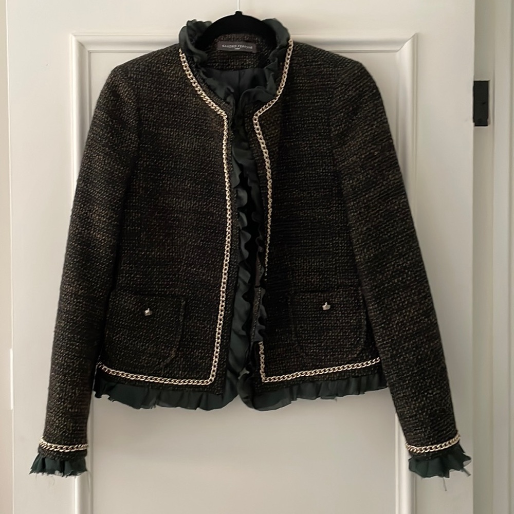 Sandro Ferrone Roma green gold tweed / boucle / textured jacket blazer wool